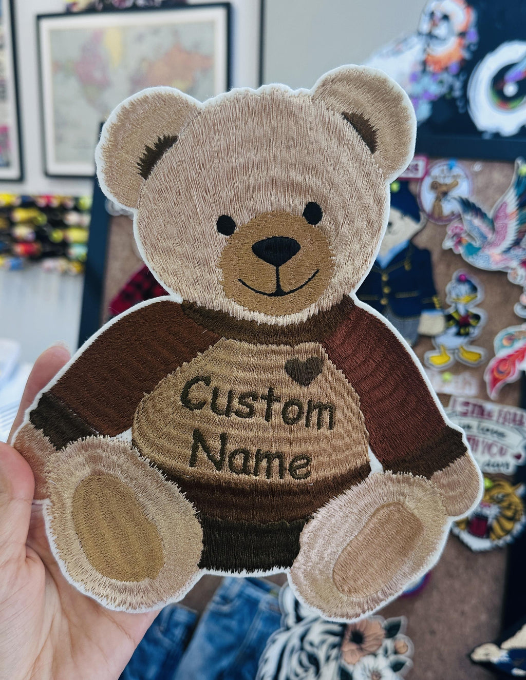 Embroidered Teddy Bear Name Patch – Custom Applique, Iron On/Sew On