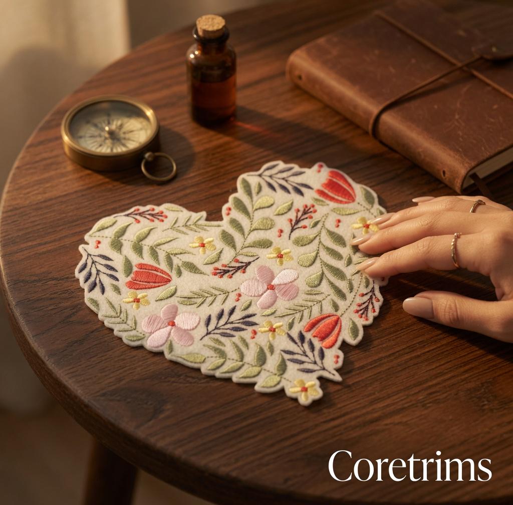 Embroidered Flower Heart Patch – Multicolor Garden Floral Sew/Iron On Applique