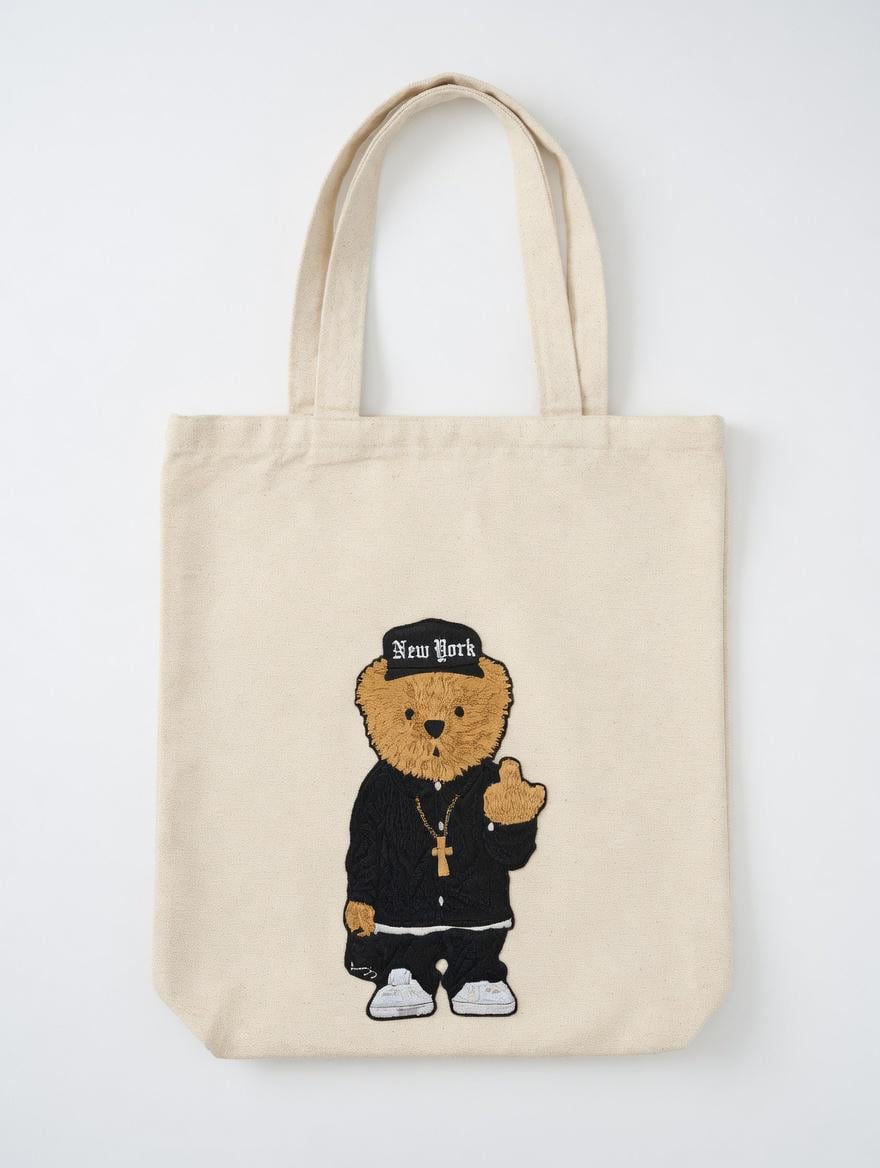 Custom Embroidered Teddy Bear Tote Bag | Street Style NY Canvas Shoulder Bag