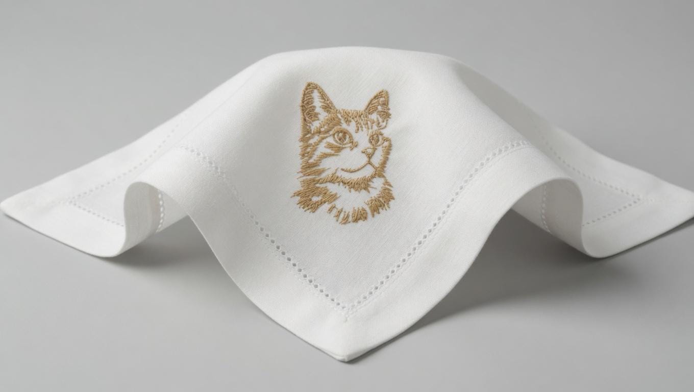 Embroidered Cat Portrait Linen Napkin – Custom Pet Lover Wedding Decor Set of 2 pcs