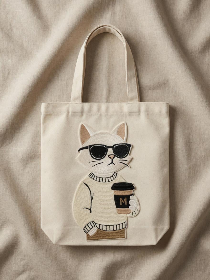 Embroidered Cat Coffee Tote Bag | Lover Canvas Shoulder Bag