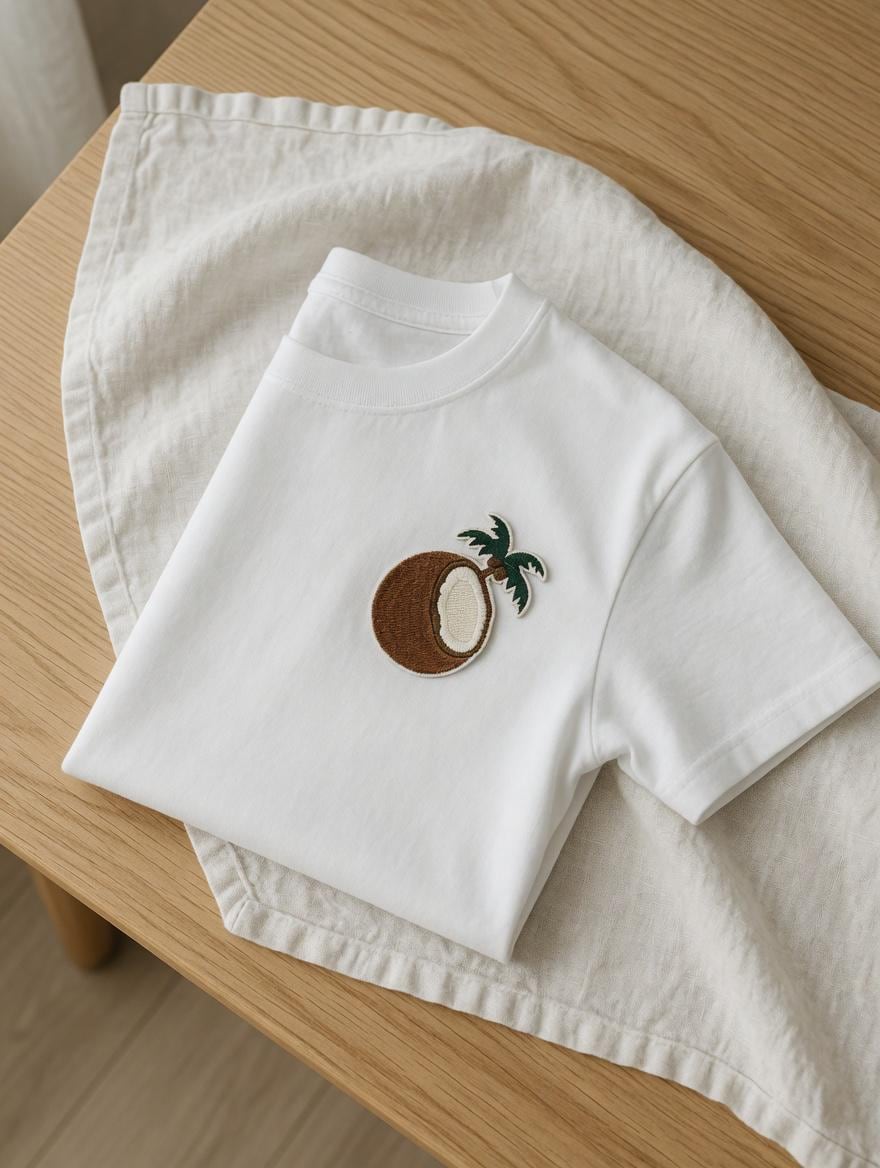 Embroidered Coconut Palm Tree T-Shirt | Tropical Summer Beach Tee | Soft Cotton