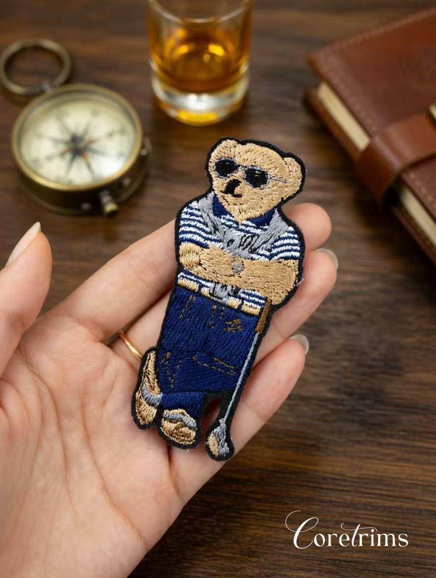 Embroidered Teddy Bear Patch – Polo, Sunglasses, Golf Club – Sew/Iron On Badge