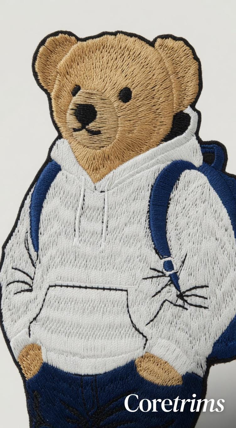 Monogram Embroidered Bear with Backpack Patch – Casual Street Style Appliqué