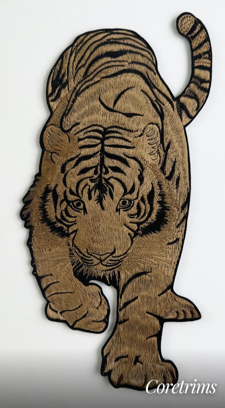 Large Fierce Tiger Embroidered Patch – Full Body Tiger Design Statement Piece Iron-On Sew-On