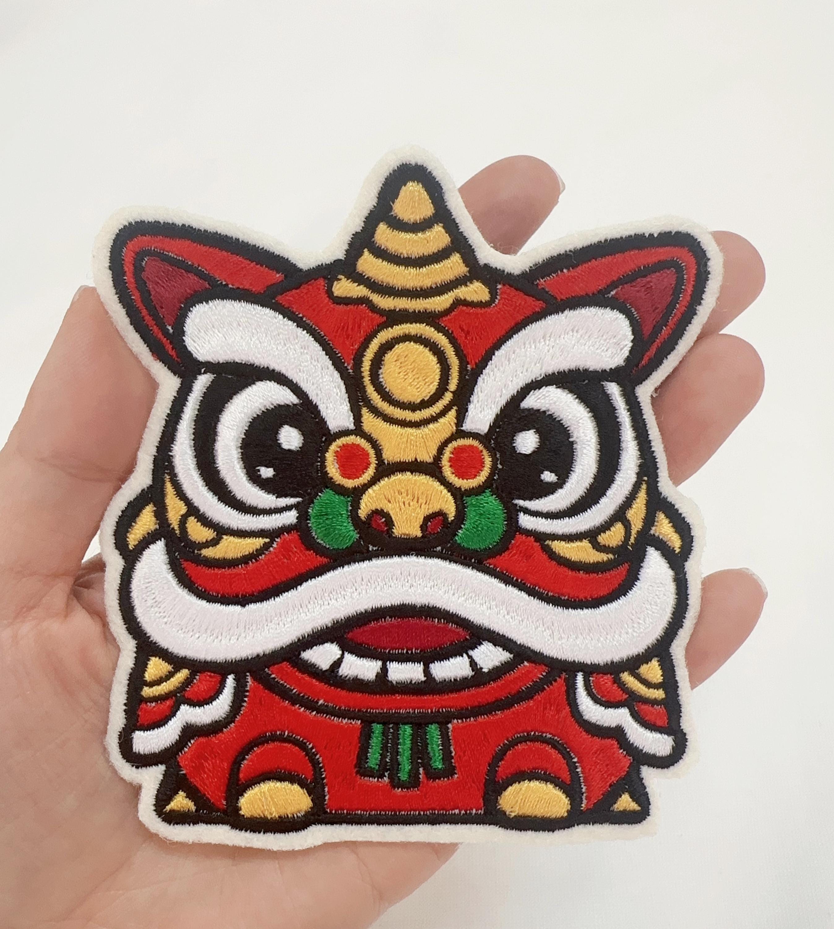 Iron on Chinese Lion Dancing Embroidery Patch Applique