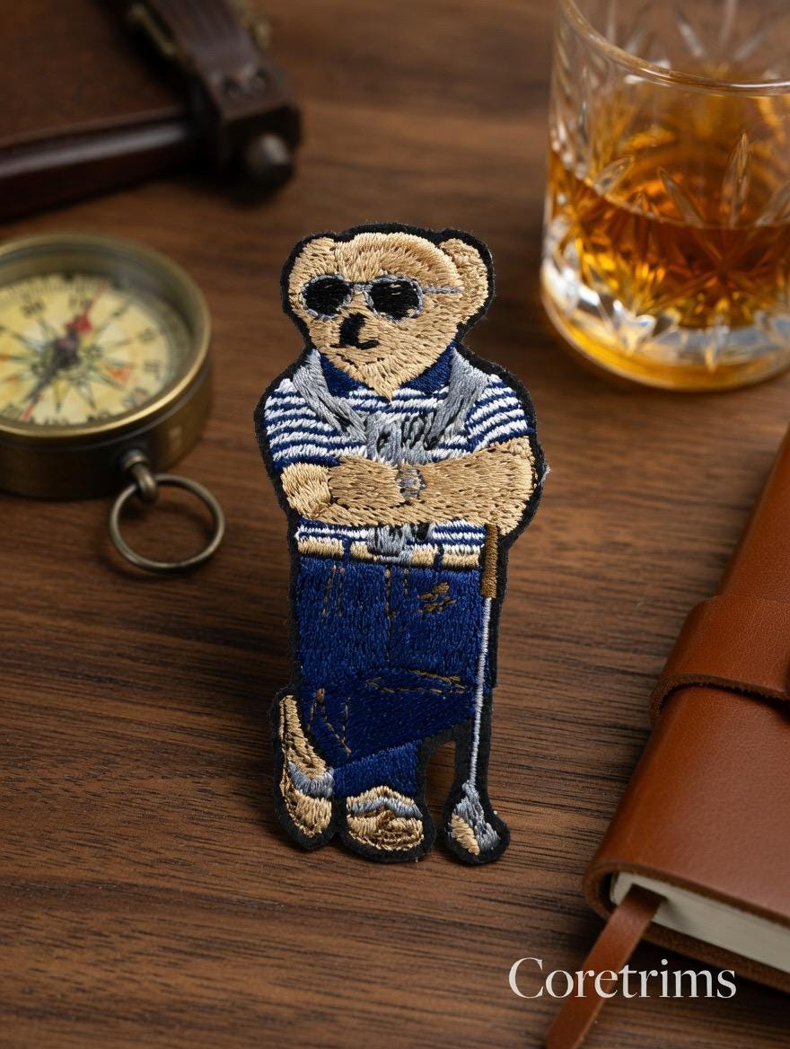 Embroidered Teddy Bear Patch – Polo, Sunglasses, Golf Club – Sew/Iron On Badge