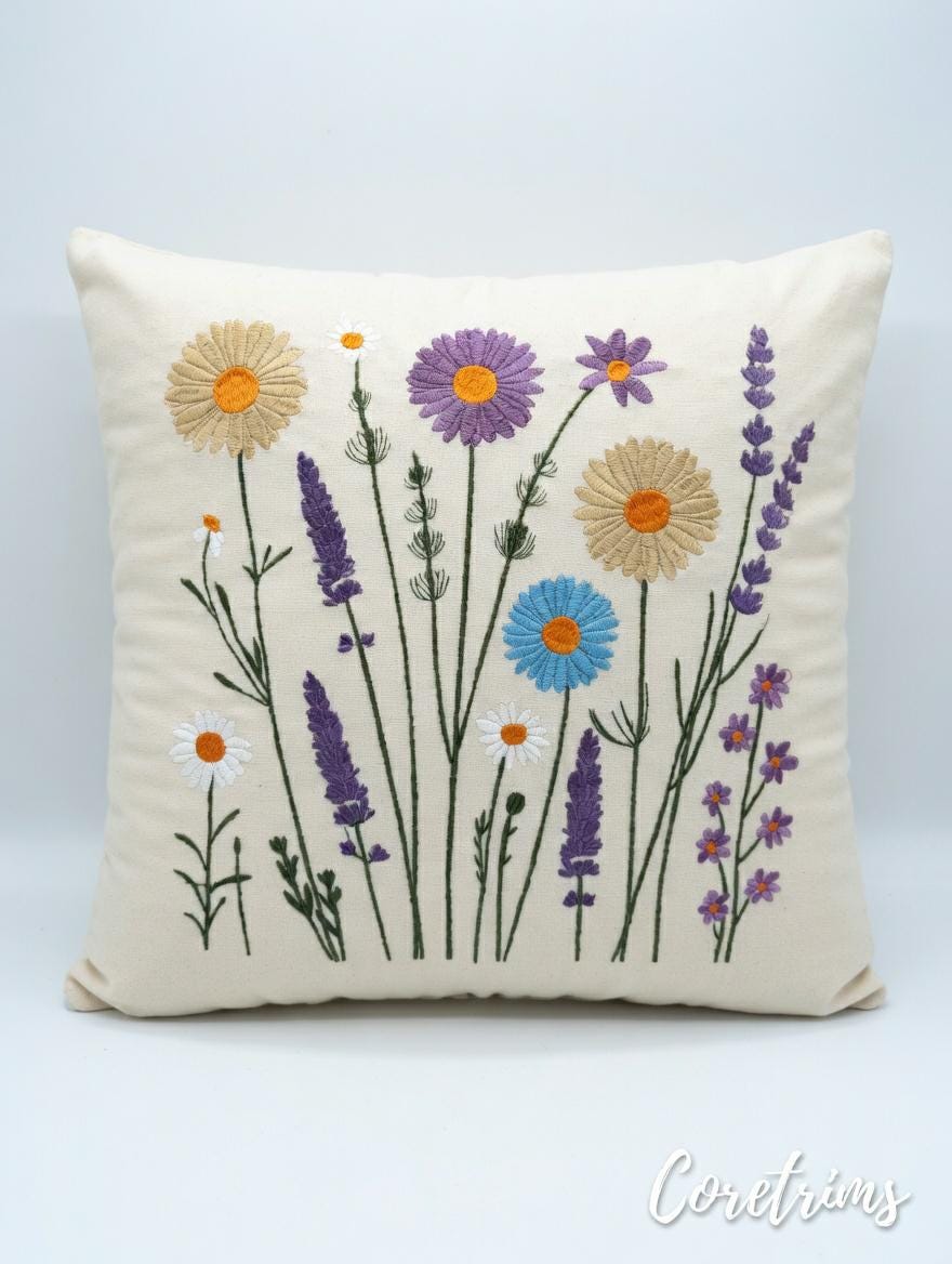 Artistic Embroidered Pillow - Hand Embroidered Brown Velvet Cushion, Unique Home Accent