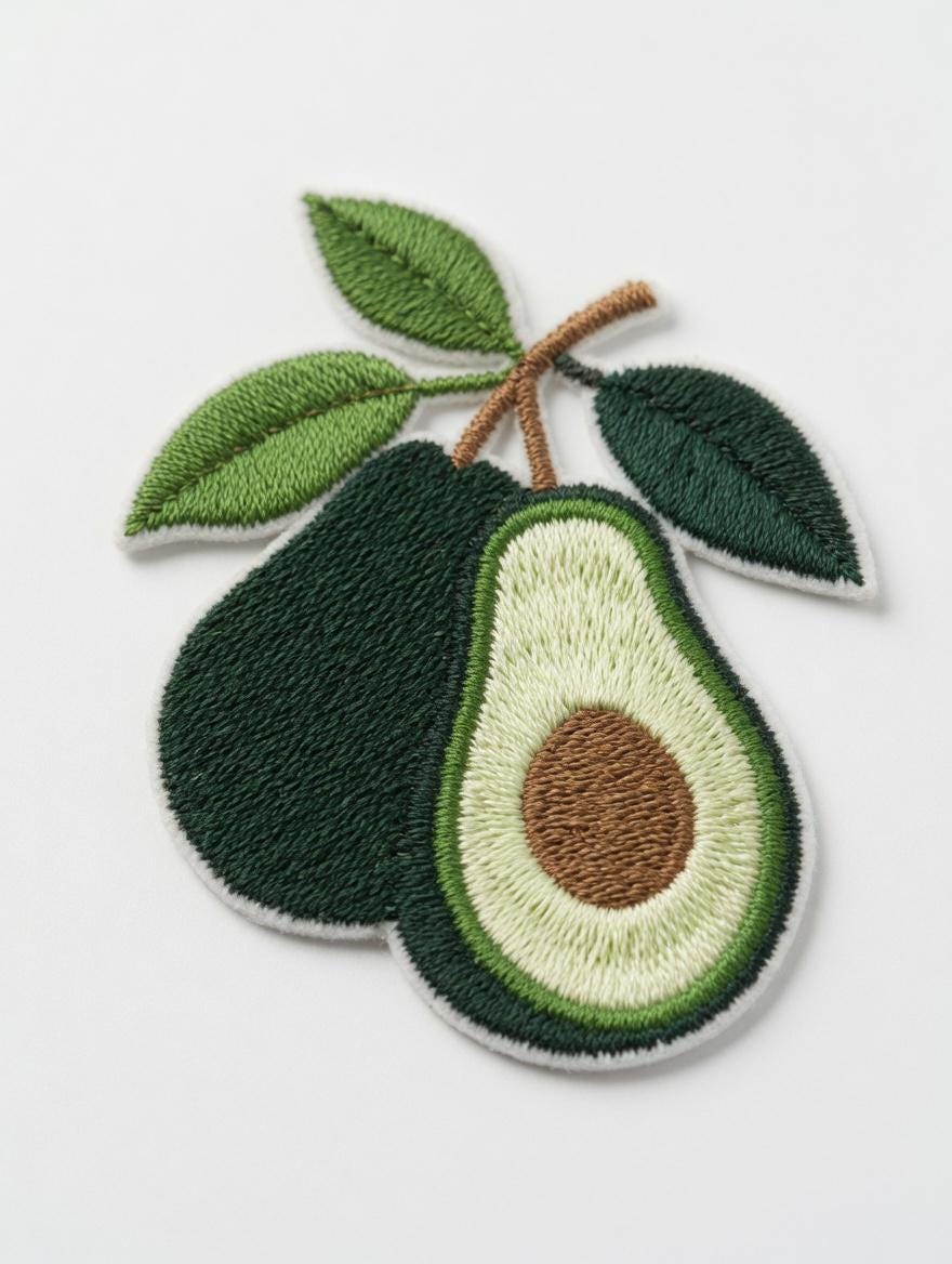 Embroidered Avocado T-Shirt | Fresh Leaves Foodie Tee | Soft Cotton Top