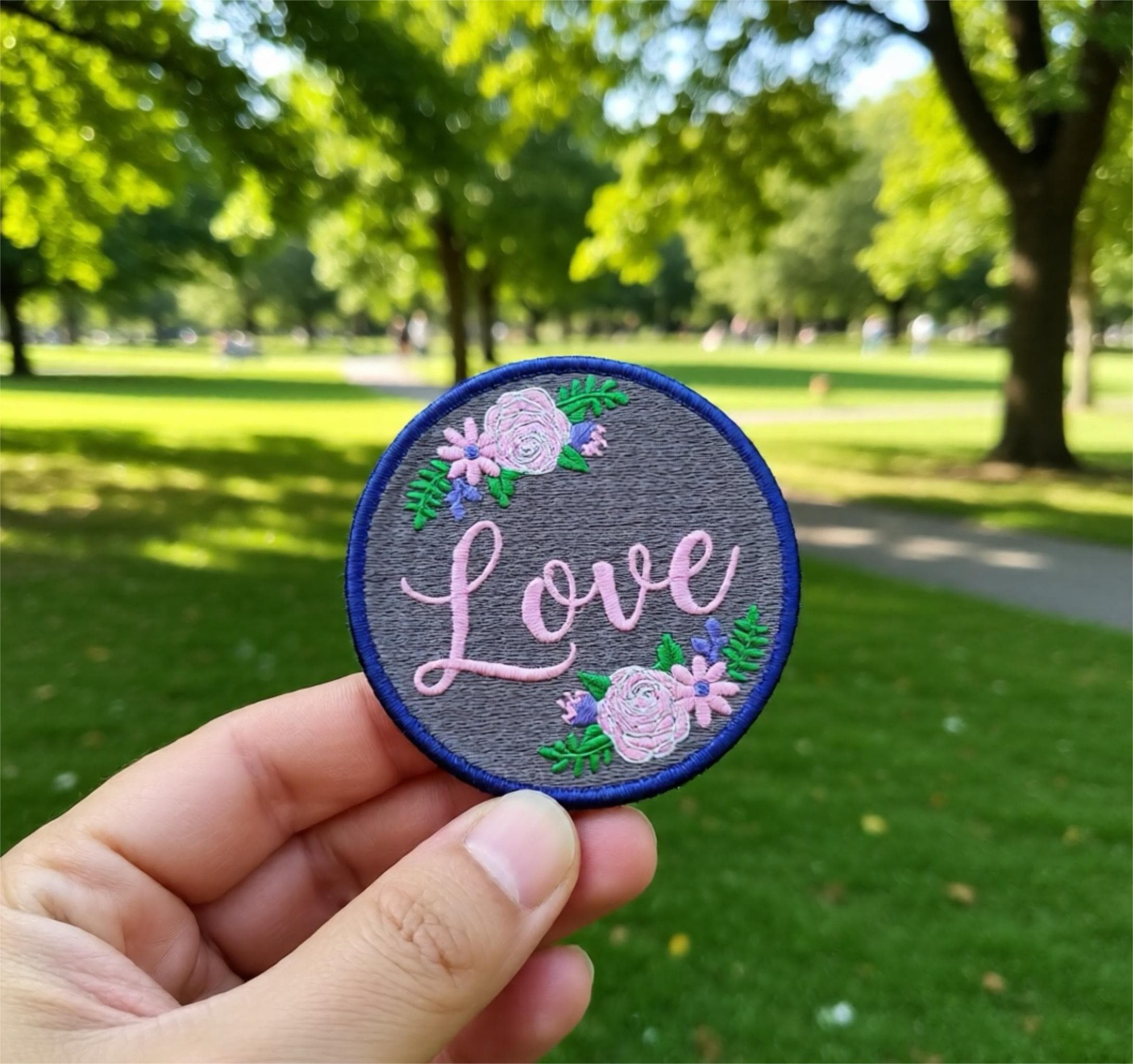 Floral Embroidery Patch | 'Love' Iron-On Applique on hoodies, cap, backpack