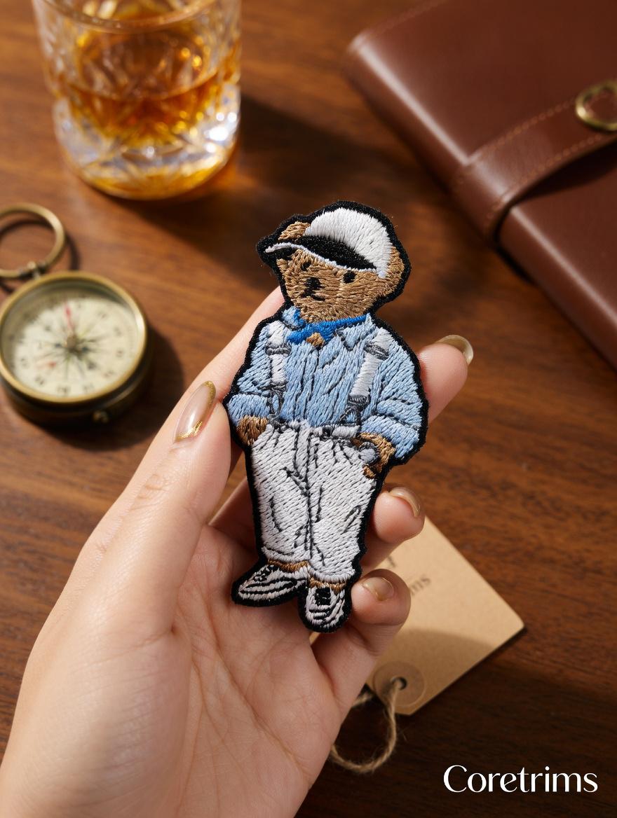 Vintage Polo Bear Patch – Collegiate Streetwear Applique – Teddy Bear Embroidery