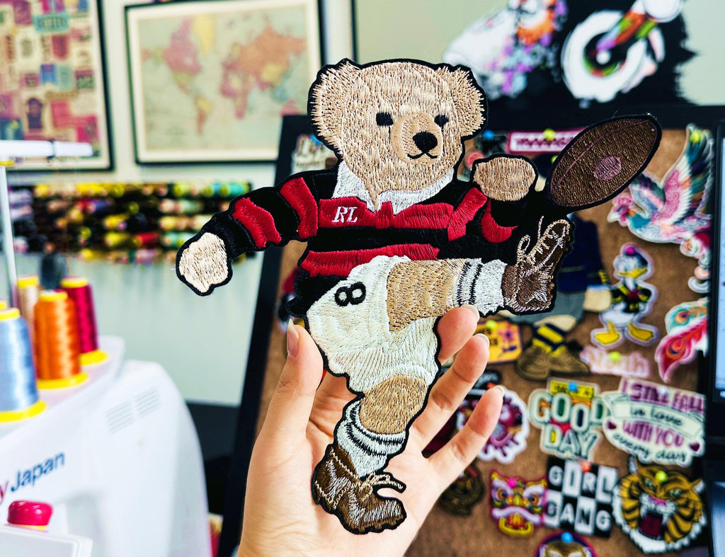 Embroidered Ralph Lauren Polo style Rugby Bear Patch – Sporty Applique for Jackets, Jumpers, Bags