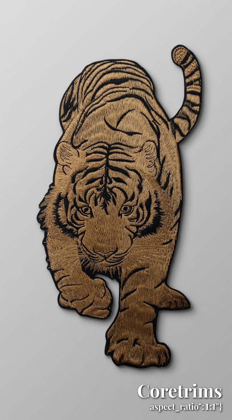 Large Fierce Tiger Embroidered Patch – Full Body Tiger Design Statement Piece Iron-On Sew-On