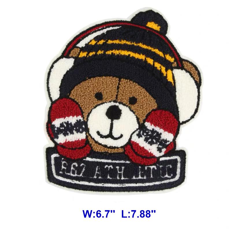 Embroidered jumperChenille Teddy Bear Sew-On Patch, Winter Hat and Mittens