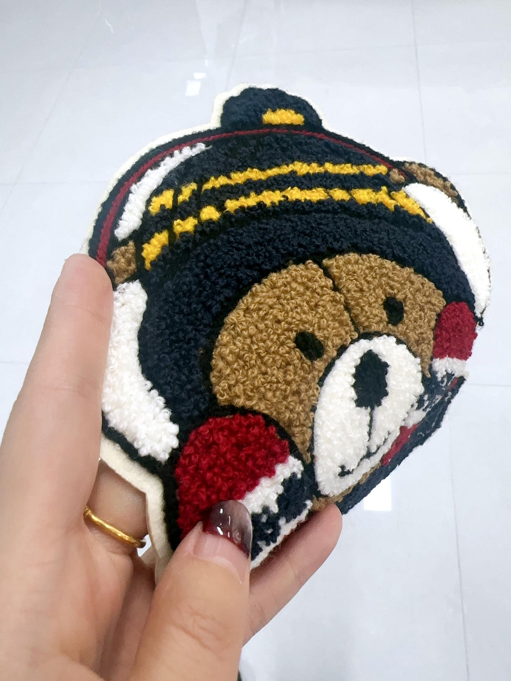 Embroidered jumperChenille Teddy Bear Sew-On Patch, Winter Hat and Mittens