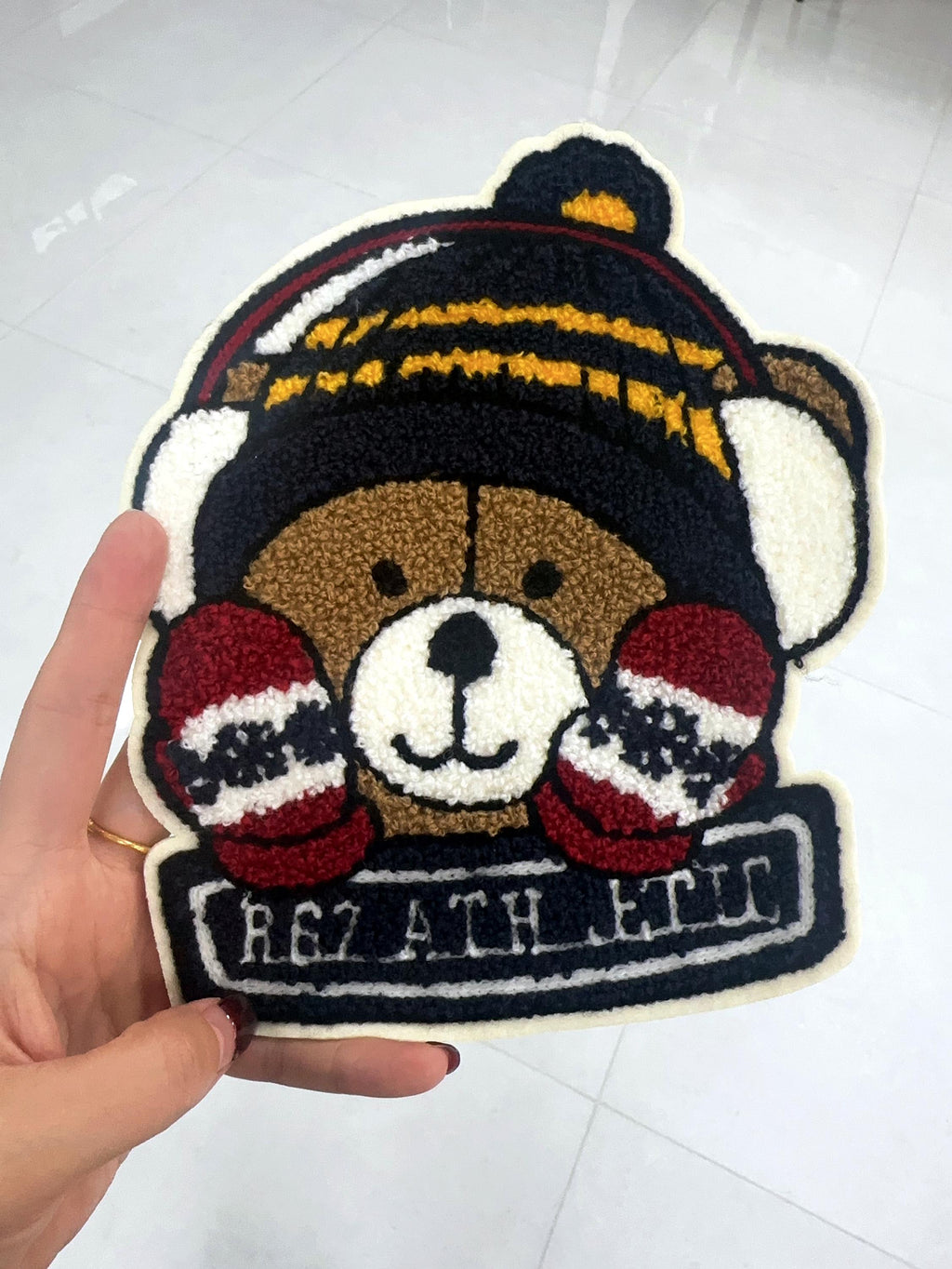 Embroidered jumperChenille Teddy Bear Sew-On Patch, Winter Hat and Mittens