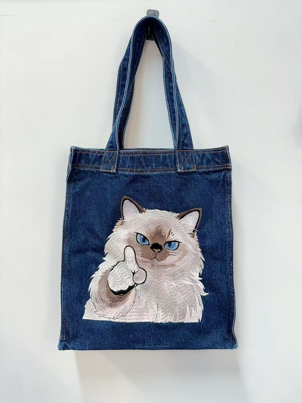 Embroidered jumperHundred precent Cotton Washed Denim Embroidered Tote Bag