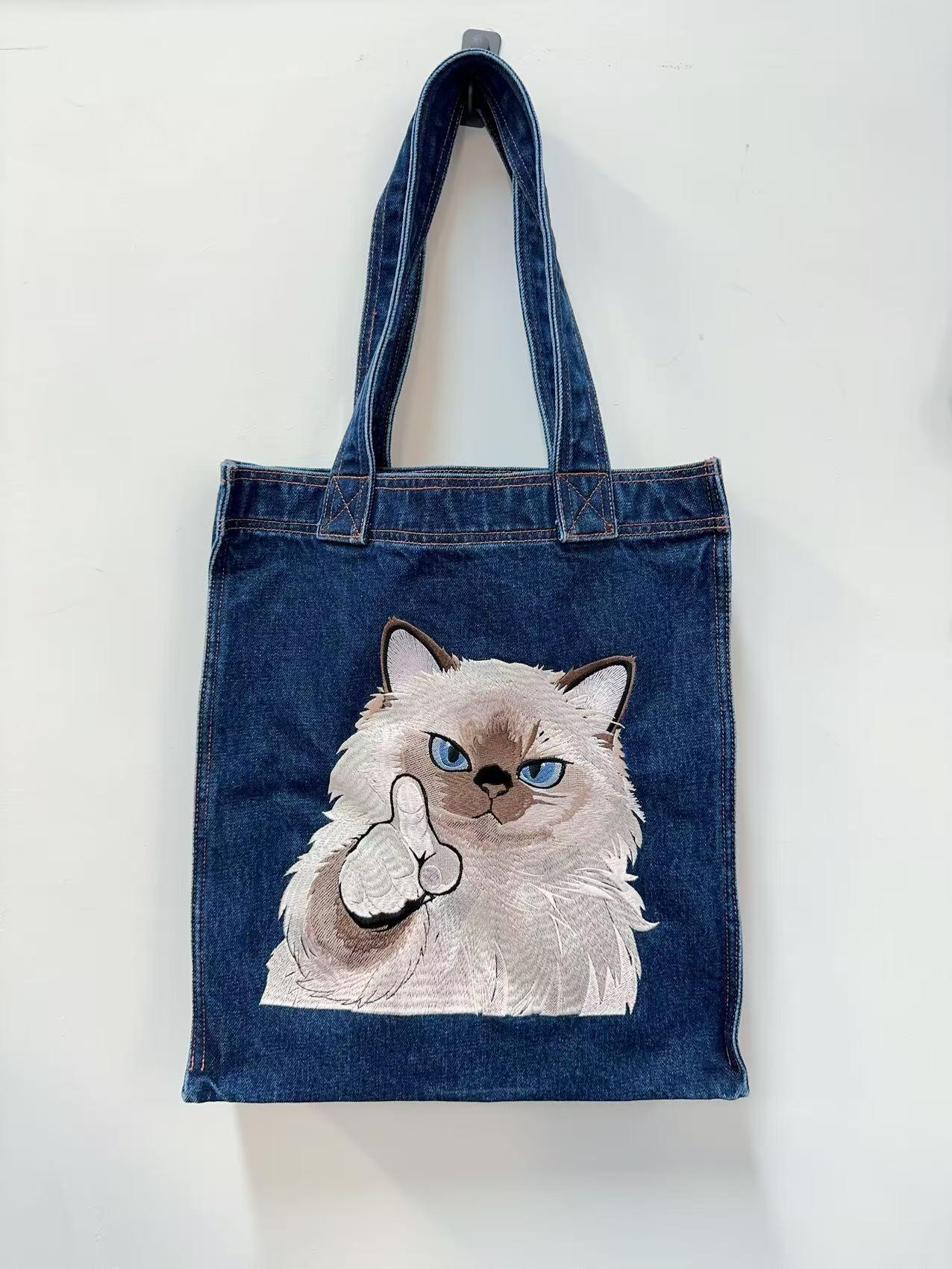 Embroidered jumperHundred precent Cotton Washed Denim Embroidered Tote Bag
