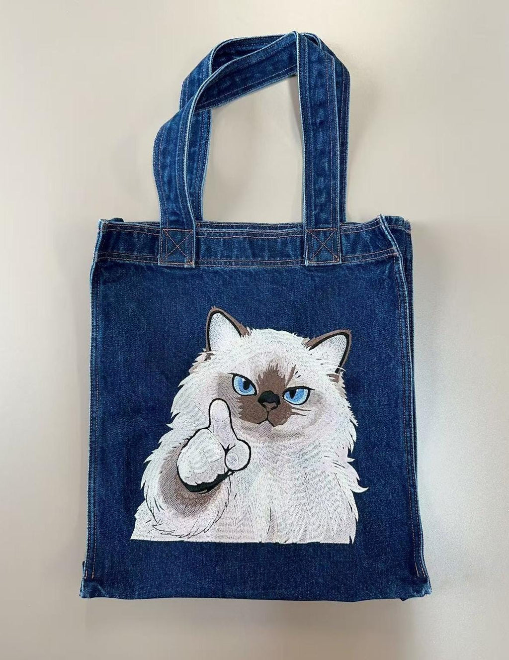 Embroidered jumperHundred precent Cotton Washed Denim Embroidered Tote Bag