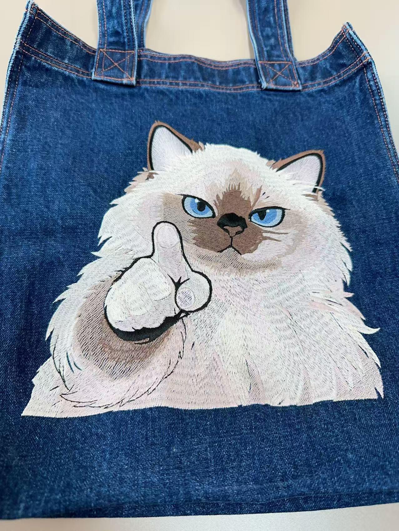 Embroidered jumperHundred precent Cotton Washed Denim Embroidered Tote Bag