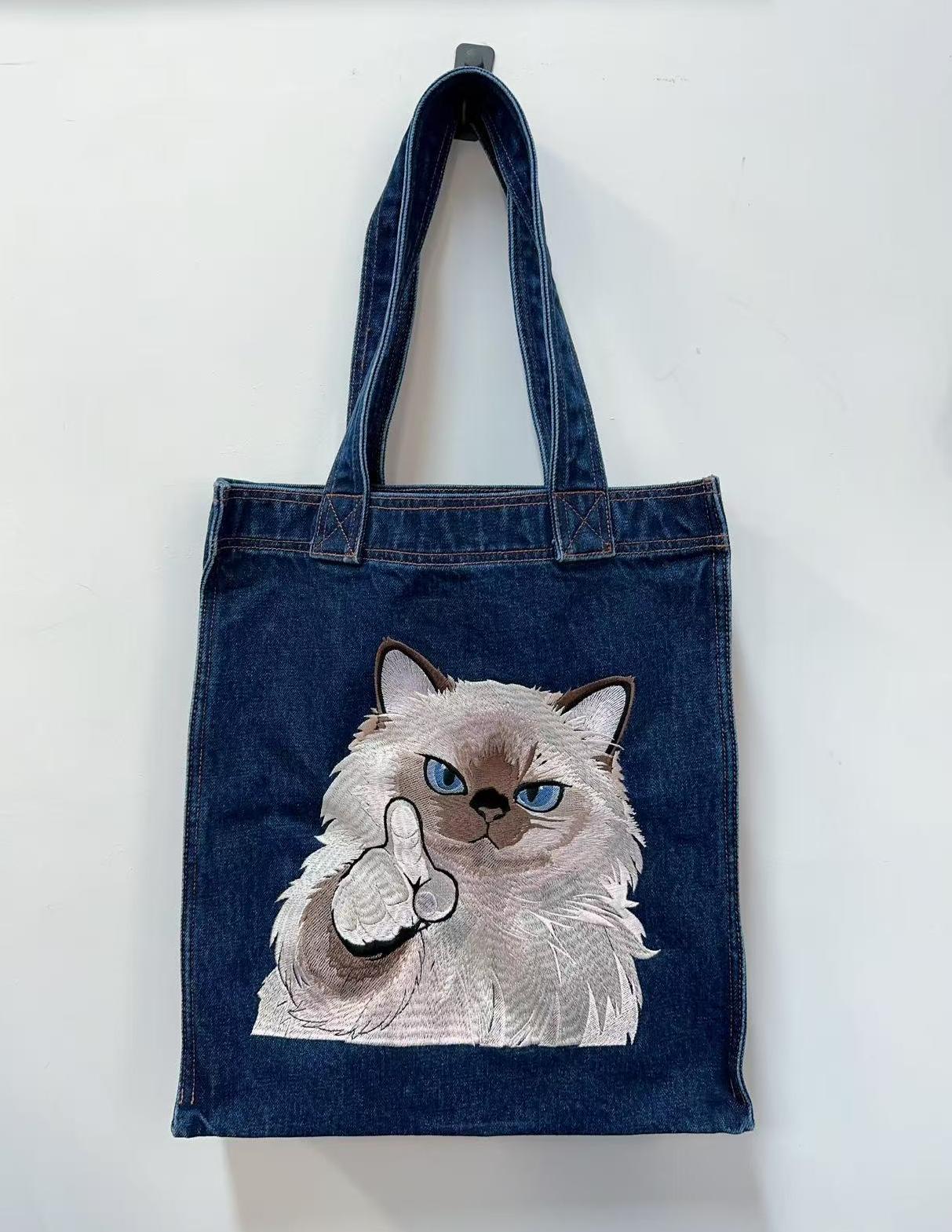 Embroidered jumperHundred precent Cotton Washed Denim Embroidered Tote Bag
