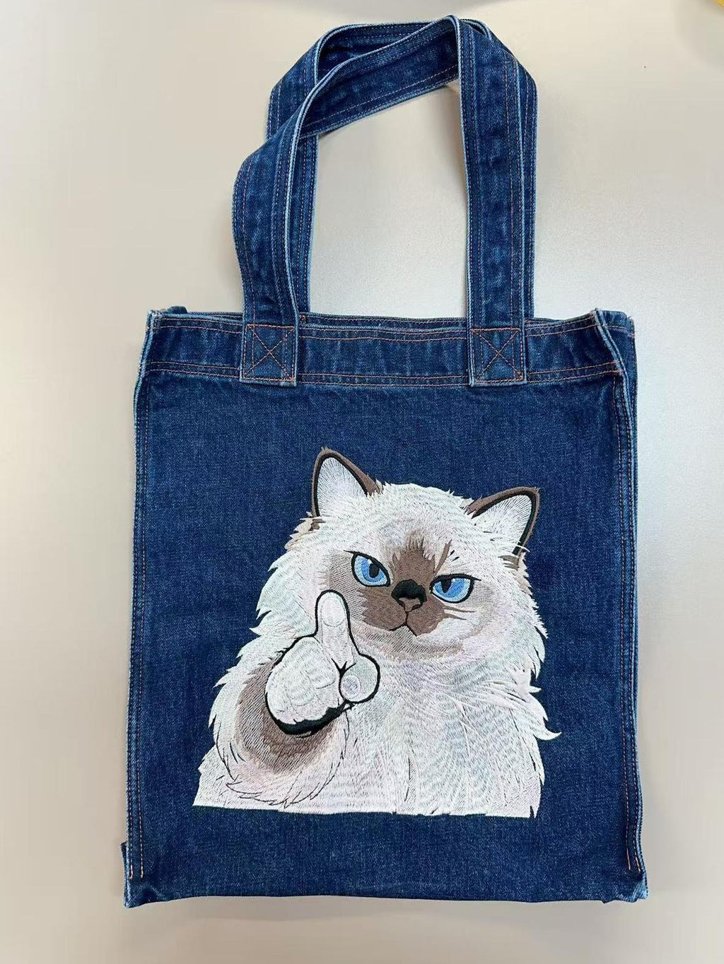 Embroidered jumperHundred precent Cotton Washed Denim Embroidered Tote Bag