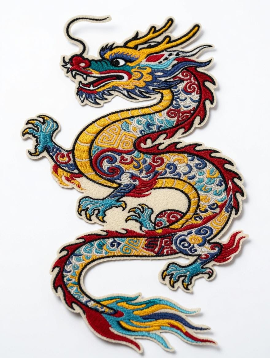 Custom Embroidered Colorful Chinese Dragon Tote Bag Golden Multi-Color Dragon Canvas Bag Traditional Cultural Gift