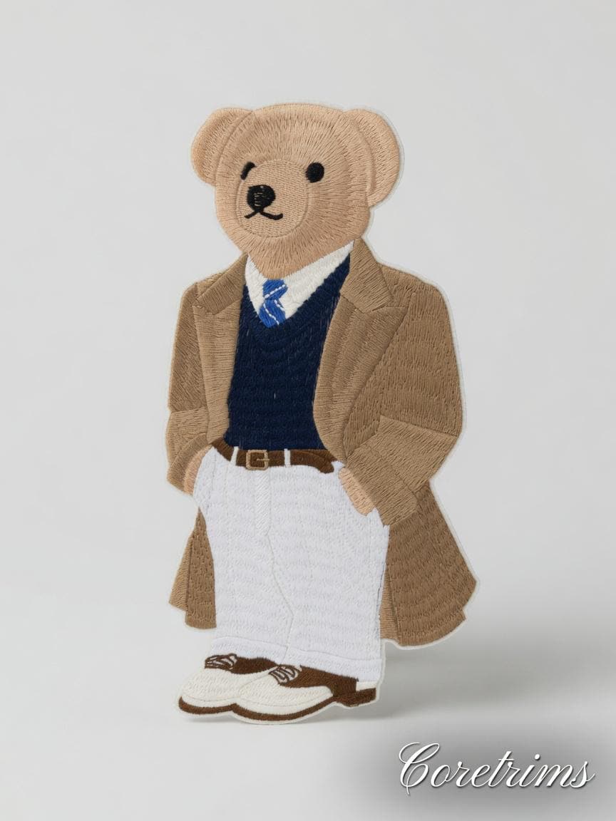 Preppy Teddy Bear Patch – Blazer Sweater Vest White Pants Embroidered Iron-On Appliqué, Classic Gentleman Bear