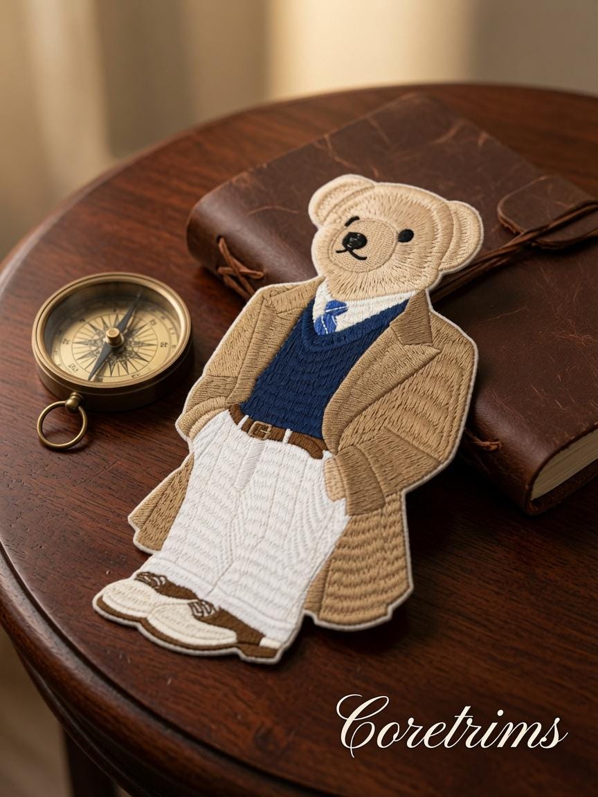 Preppy Teddy Bear Patch – Blazer Sweater Vest White Pants Embroidered Iron-On Appliqué, Classic Gentleman Bear