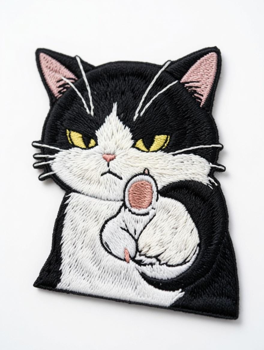 Custom Embroidered Cat Black T-Shirt Sassy Black White Cat Pocket Tee Funny Graphic Shirt Gift Made to Order