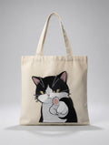 Custom Embroidered  Cat Tote Bag Sassy Black White Cat Canvas Bag Funny Gesture Gift Made to Order