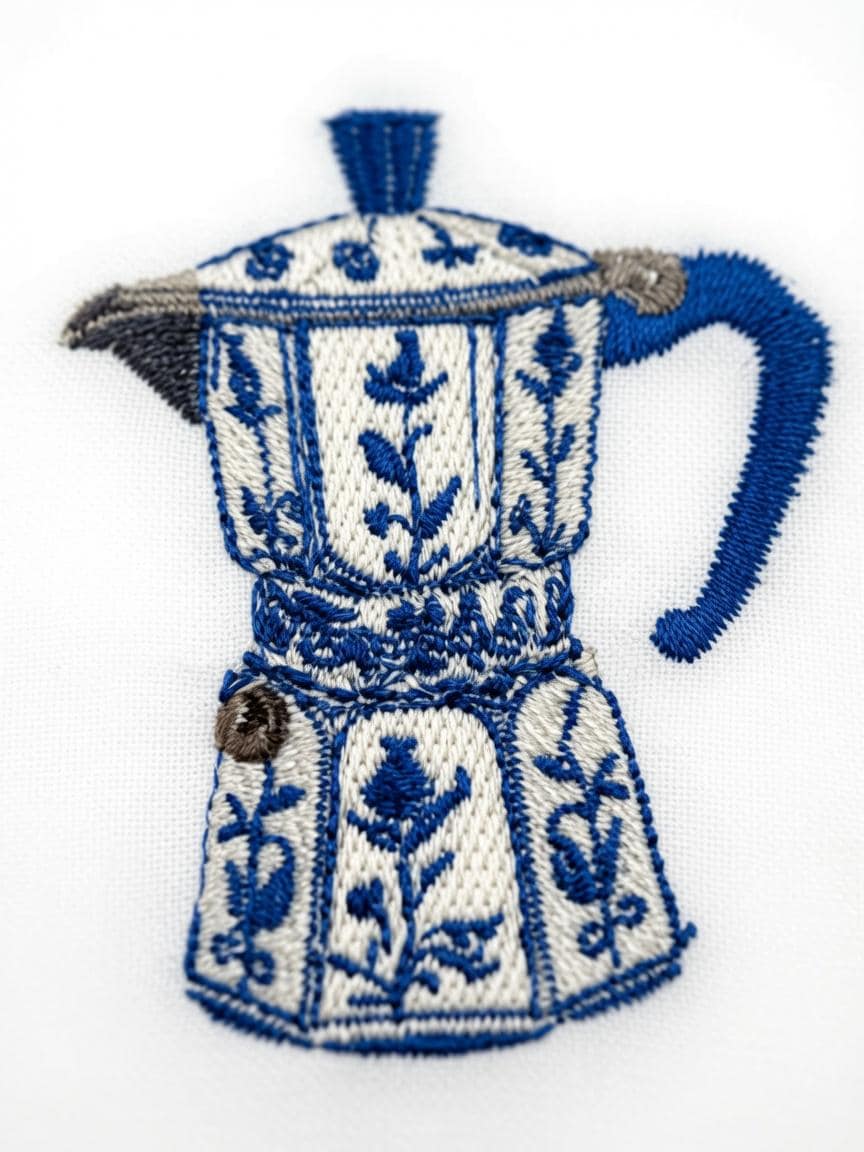 Set of 2 pcs Custom Embroidered Moka Pot Napkin Blue Vintage Coffee Maker Cloth Handkerchief Italian Coffee Gift Made to Order