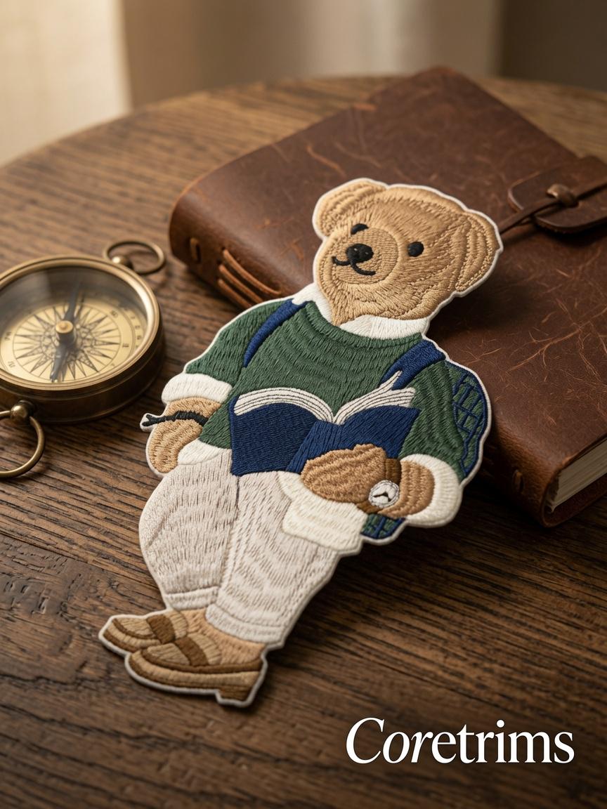 Studious Teddy Bear Patch – Bookworm Bear with Glasses & Book Embroidered Iron-On Appliqué
