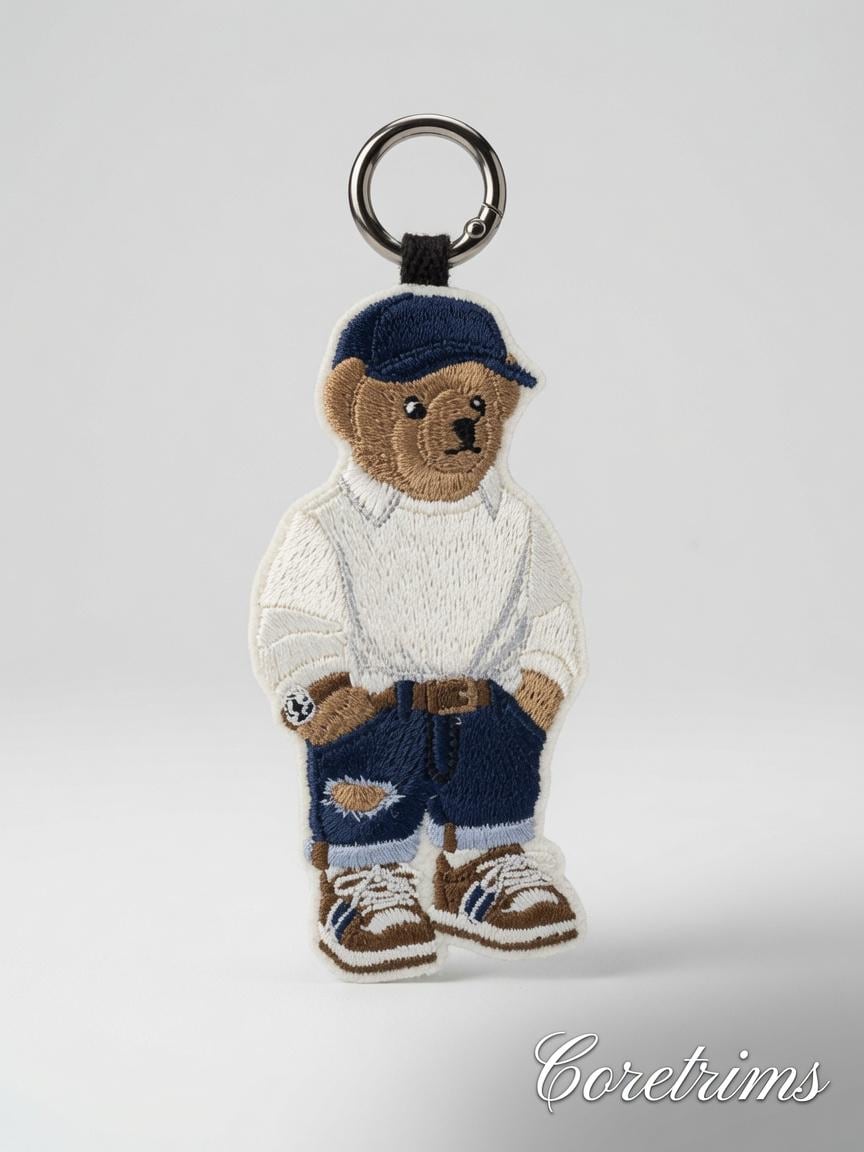 Casual Teddy Bear Keychain – Ripped Jeans & Cap Embroidered Bag Charm Keyring, Street Style Bear