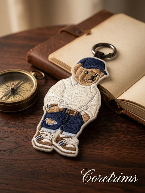 Casual Teddy Bear Keychain – Ripped Jeans & Cap Embroidered Bag Charm Keyring, Street Style Bear
