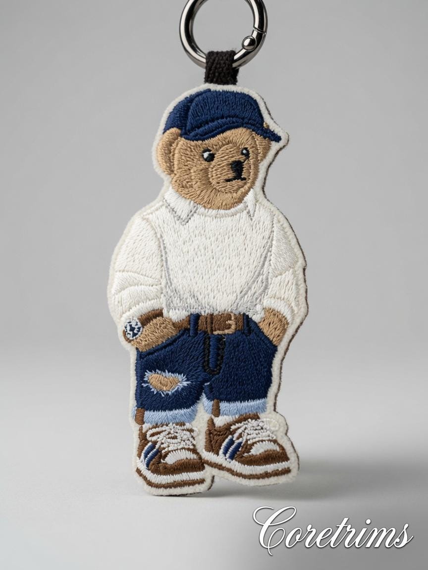 Casual Teddy Bear Keychain – Ripped Jeans & Cap Embroidered Bag Charm Keyring, Street Style Bear