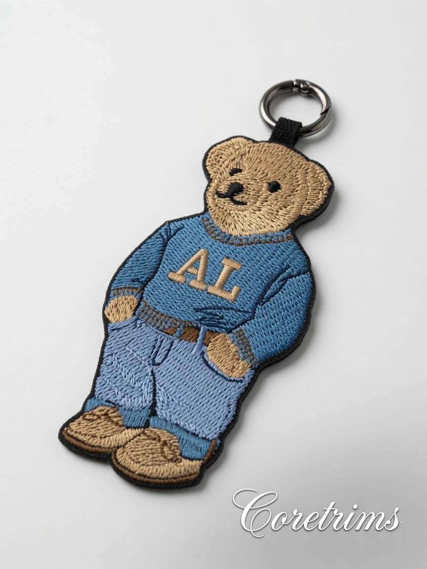 Polo Teddy Bear Keychain – Blue Sweater with AL Embroidery, Embroidered Bag Charm Keyring