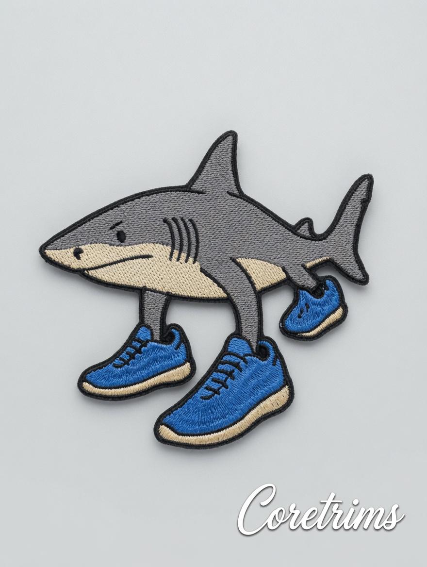 Tralalero Talala Shark in Sneakers Meme – Funny Cartoon Shark Embroidered Iron-On Appliqué, Blue Shoes Shark