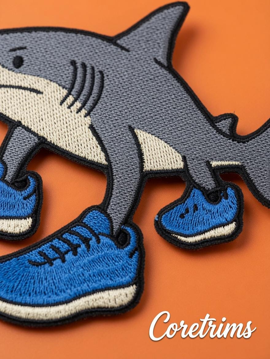 Tralalero Talala Shark in Sneakers Meme – Funny Cartoon Shark Embroidered Iron-On Appliqué, Blue Shoes Shark