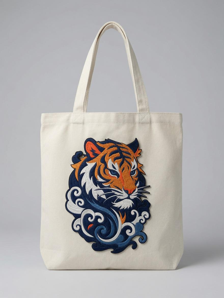 Custom Embroidered Tiger Tote Bag Chinese Style Tiger Head Canvas Shoulder Bag Trendy Shopping Gift Made to Order