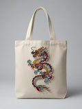 Custom Embroidered Colorful Chinese Dragon Tote Bag Golden Multi-Color Dragon Canvas Bag Traditional Cultural Gift