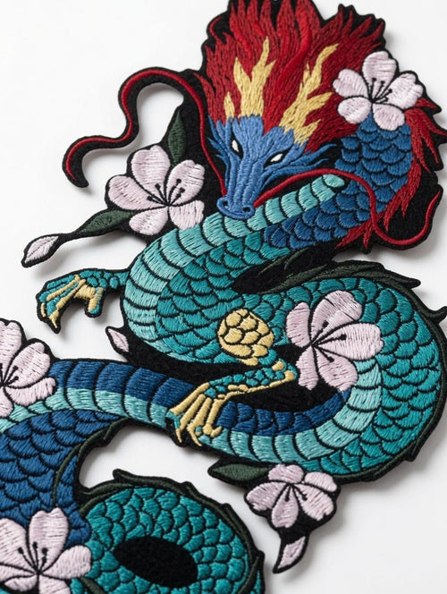 Custom Embroidered Chinese Dragon Tote Bag Blue Dragon Canvas Bag Traditional Floral Dragon Shoulder Bag Cultural Gift