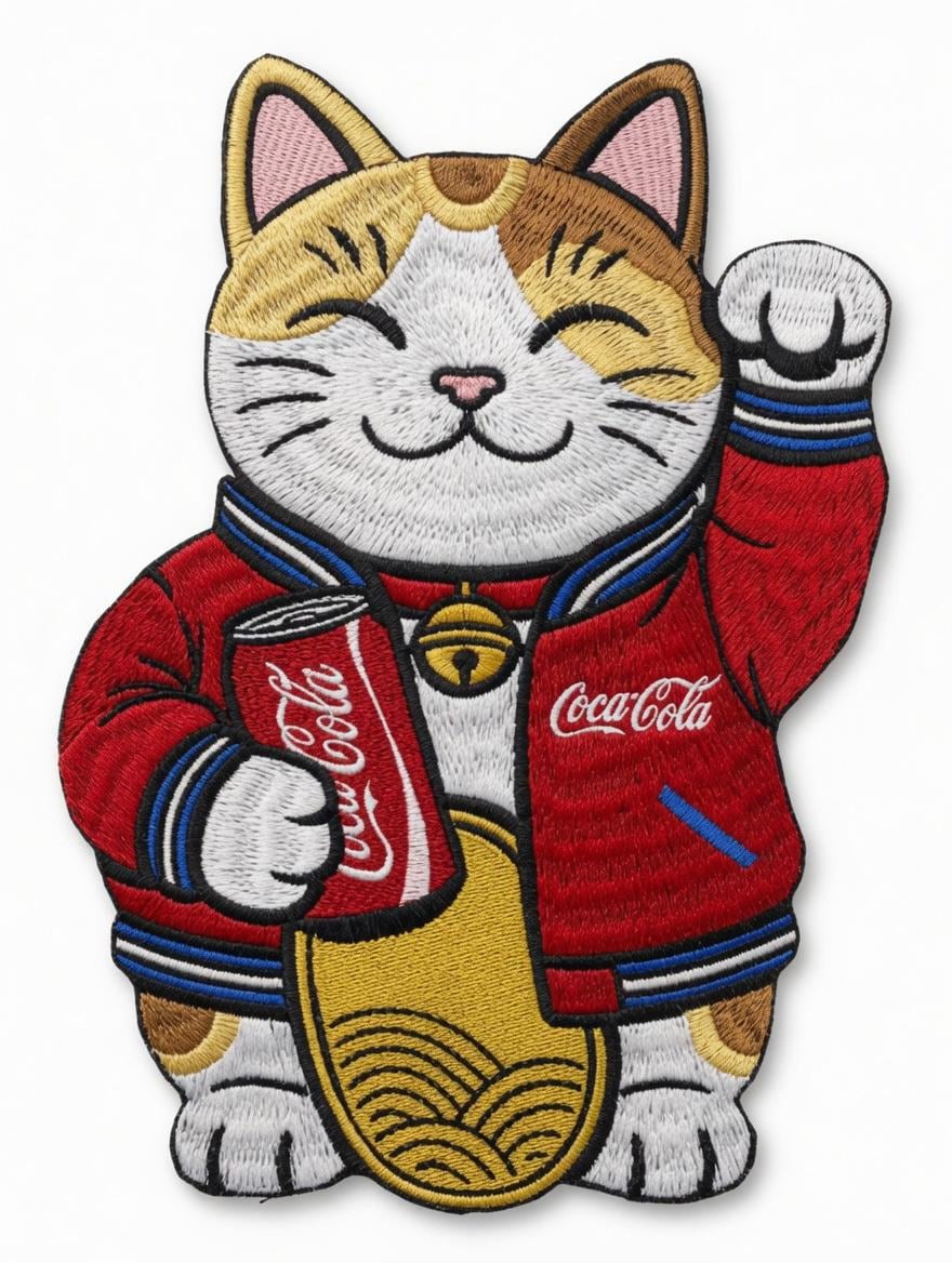 Custom Embroidered Lucky Cat Tote Bag Maneki-neko Coca-Cola Canvas Bag Fortune Cat Shoulder Bag Gift