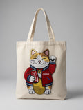 Custom Embroidered Lucky Cat Tote Bag Maneki-neko Coca-Cola Canvas Bag Fortune Cat Shoulder Bag Gift