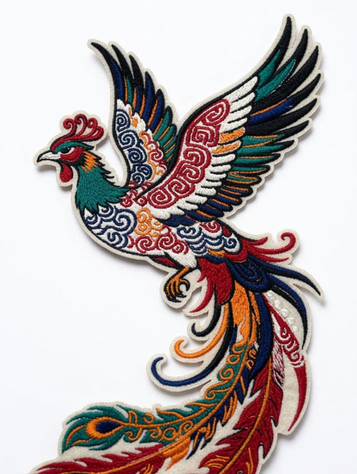 Custom Embroidered Colorful Phoenix Tote Bag Multi-Color Fenghuang Canvas Bag Traditional Mythical Bird Cultural Gift