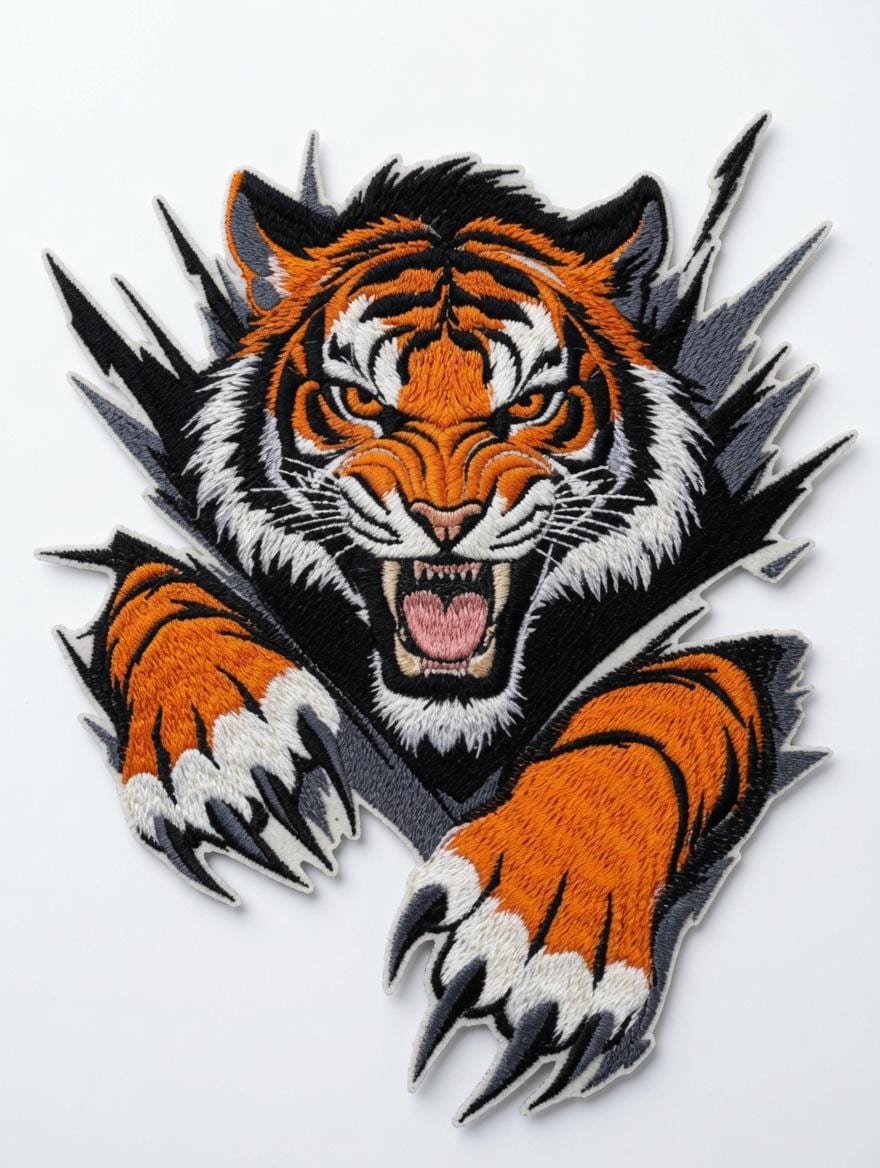 Custom Embroidered Fierce Tiger Tote Bag Ripped Tiger Canvas Bag Powerful Tiger Head Shoulder Bag Strength Gift