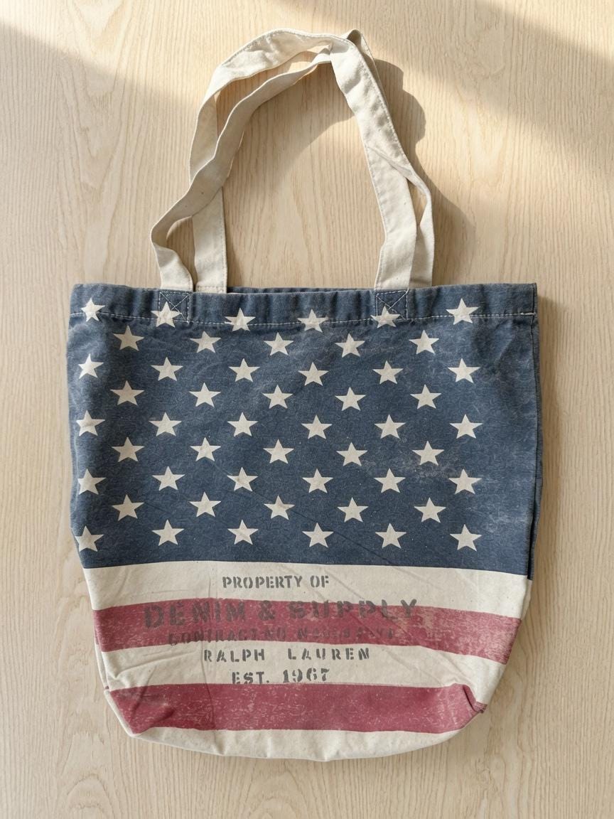 50% off Vintage American Flag Tote Bag Stars & Stripes Canvas Shopping Bag  Patriotic Gift