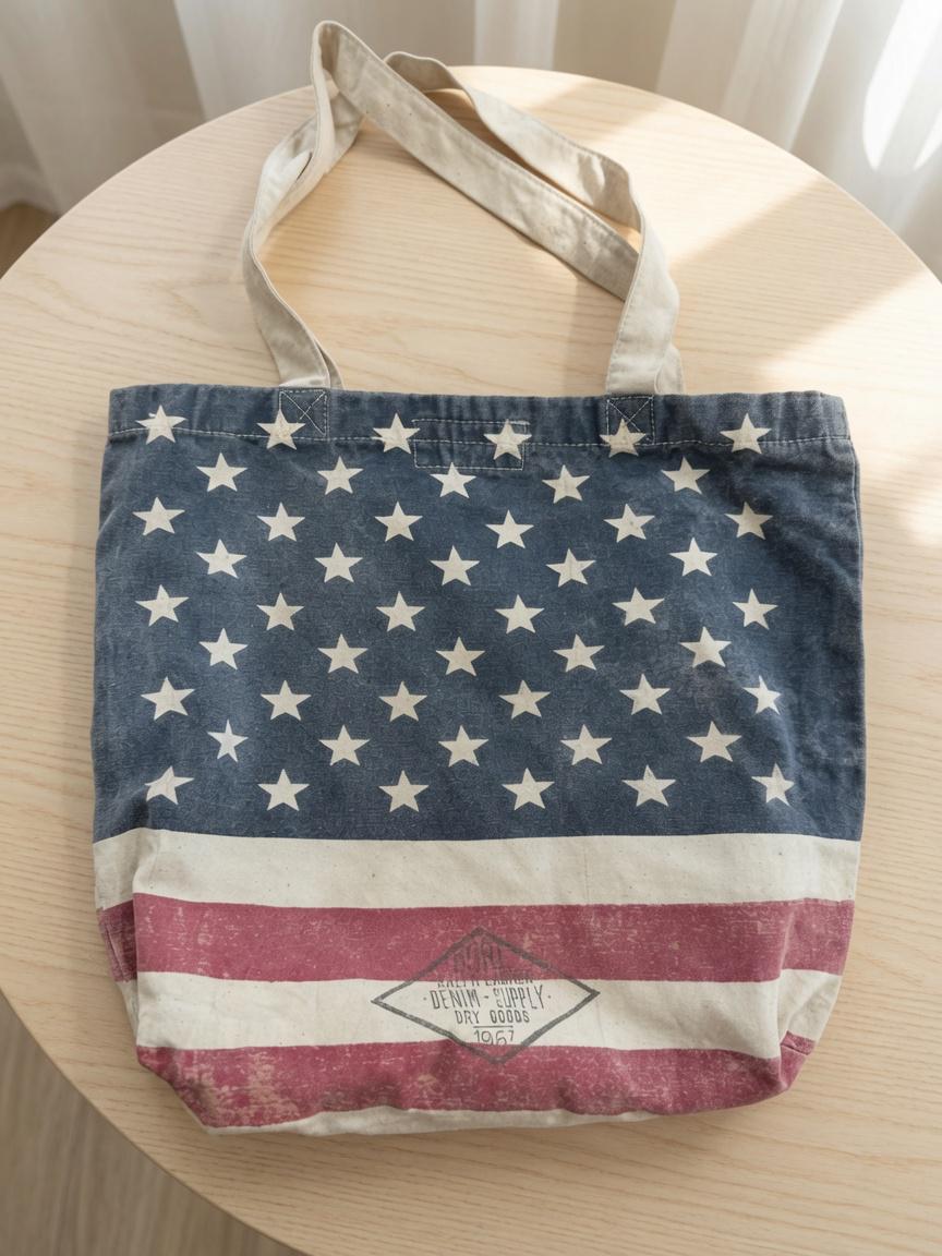 50% off Vintage American Flag Tote Bag Stars & Stripes Canvas Shopping Bag  Patriotic Gift