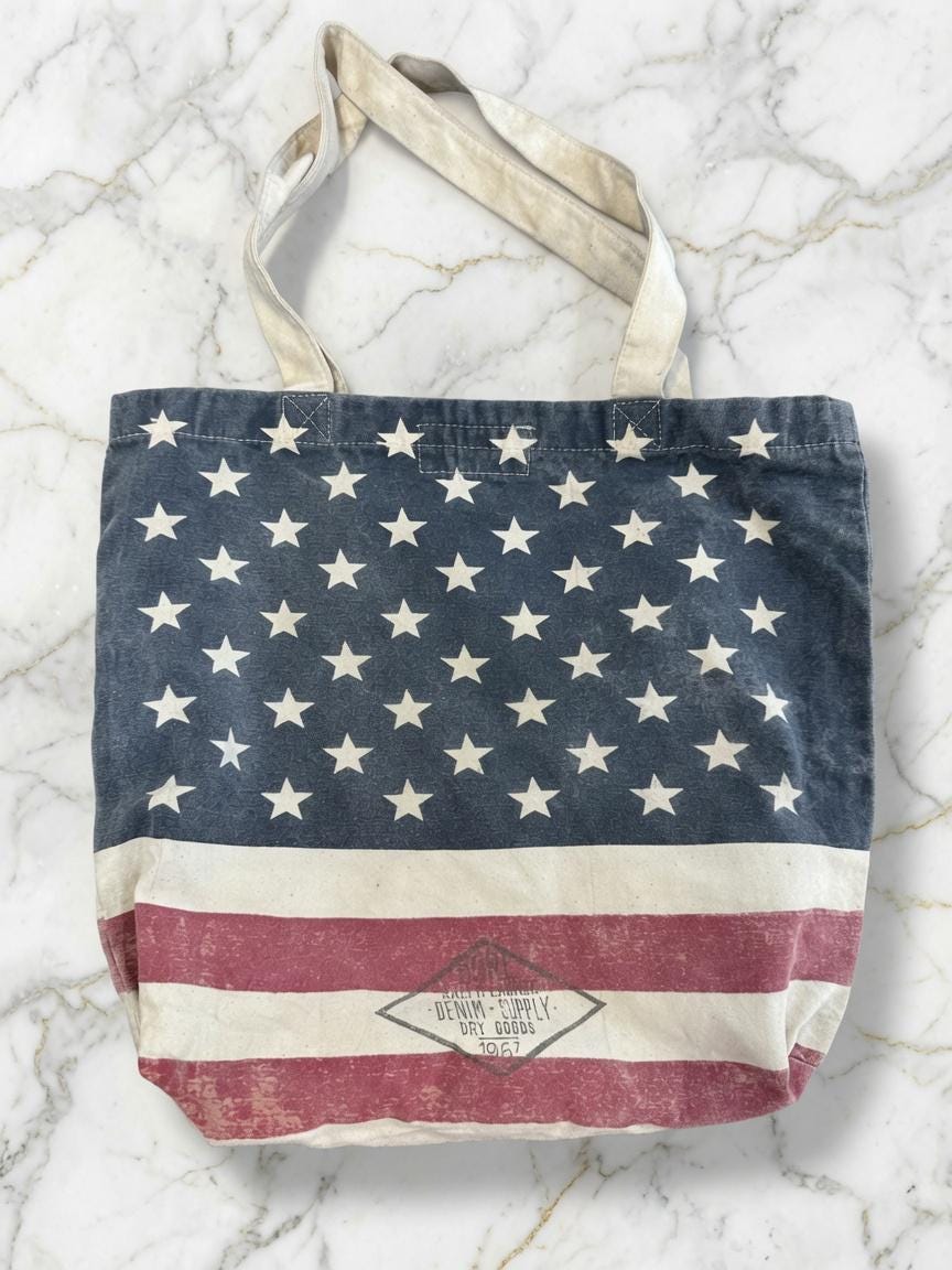50% off Vintage American Flag Tote Bag Stars & Stripes Canvas Shopping Bag  Patriotic Gift