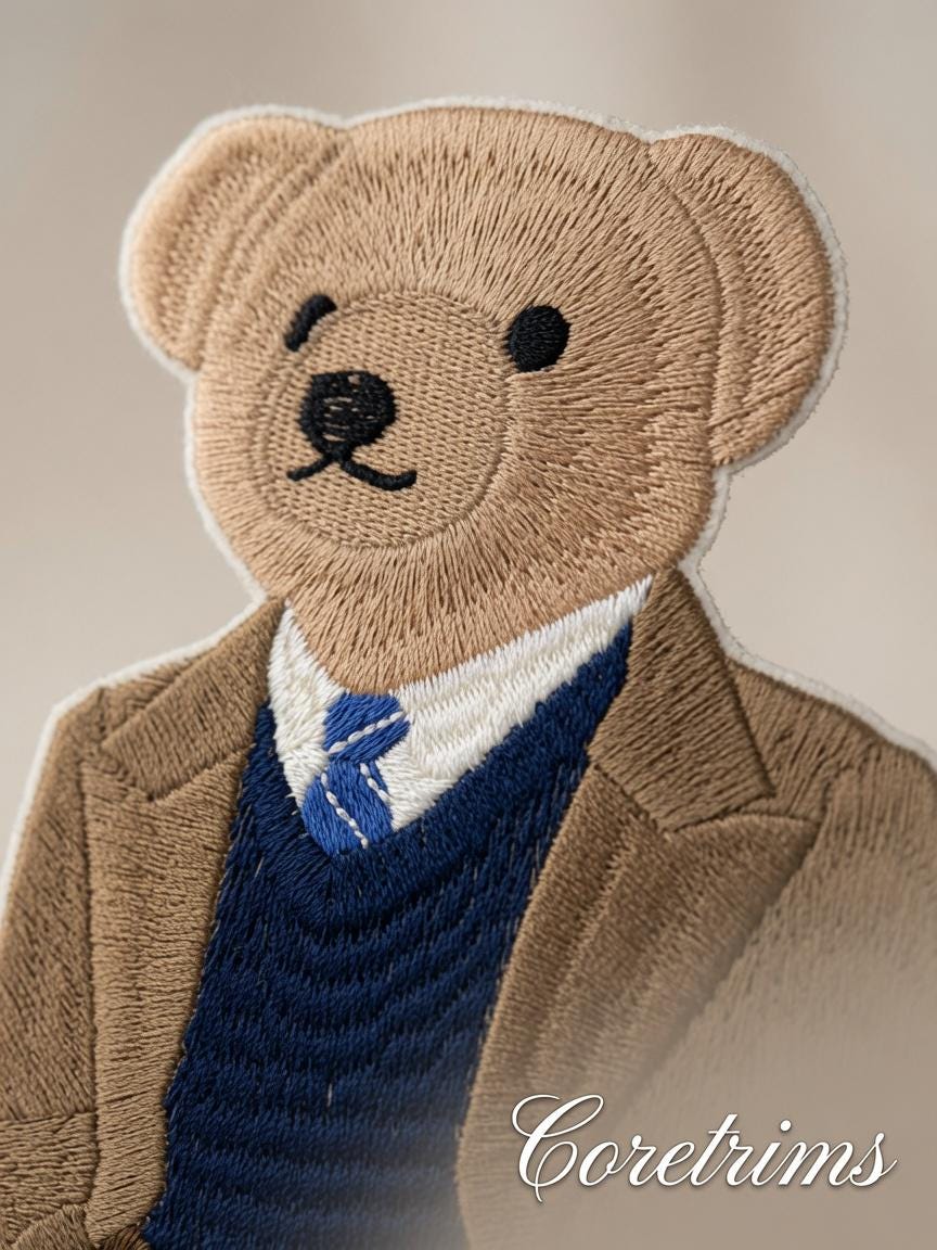 Preppy Teddy Bear Patch – Blazer Sweater Vest White Pants Embroidered Iron-On Appliqué, Classic Gentleman Bear